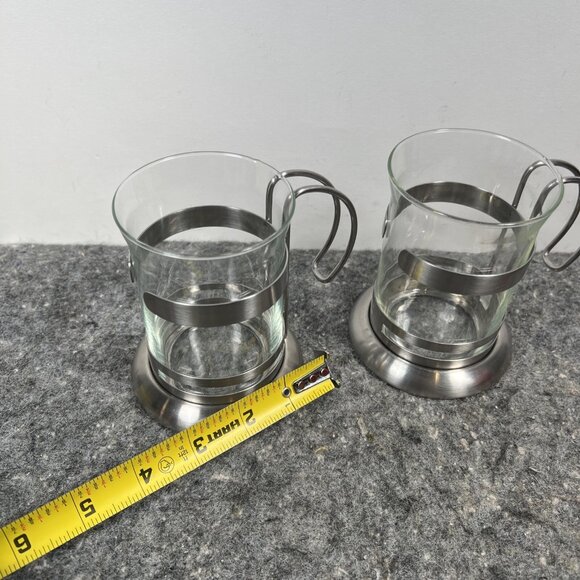 French Press Coffee Cup Set of 2 Glass Stainless Steel VTG Unmarked Pyrex - Picture 11 of 11